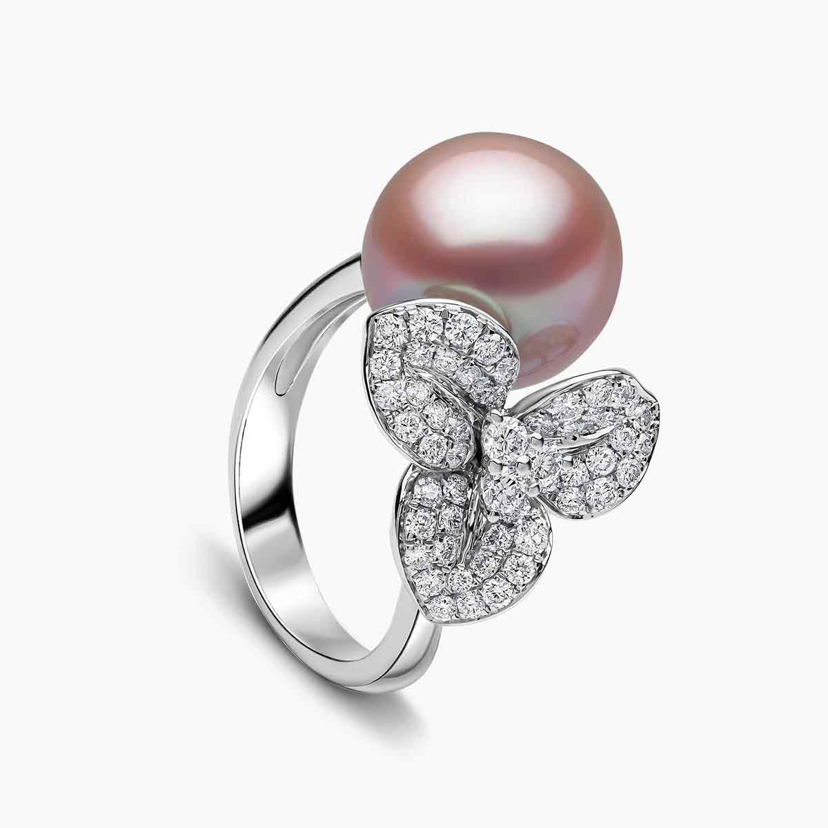 Contessa Pink Freshwater Pearl & Diamond Flower Motif Ring | Yoko