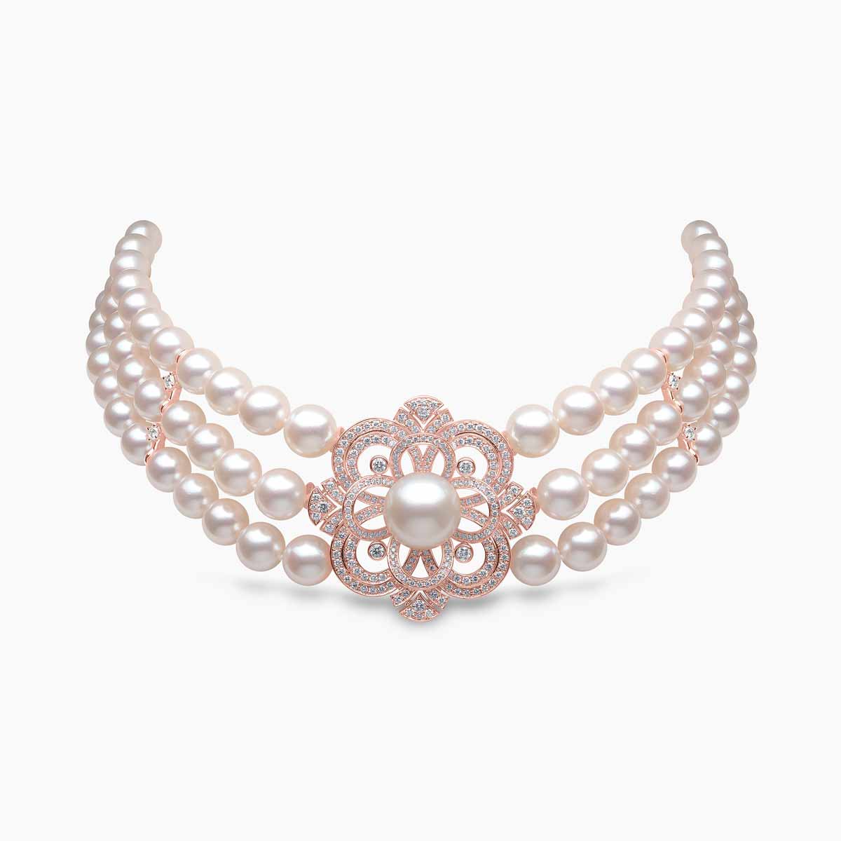 Classic Akoya South Sea Pearl Floral Motif Diamond Choker Yoko