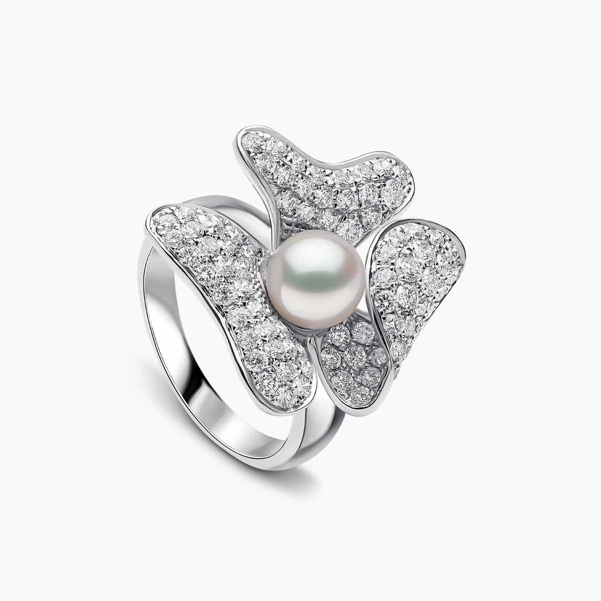 Contessa 18K Gold Akoya Pearl and Diamond Floral Ring