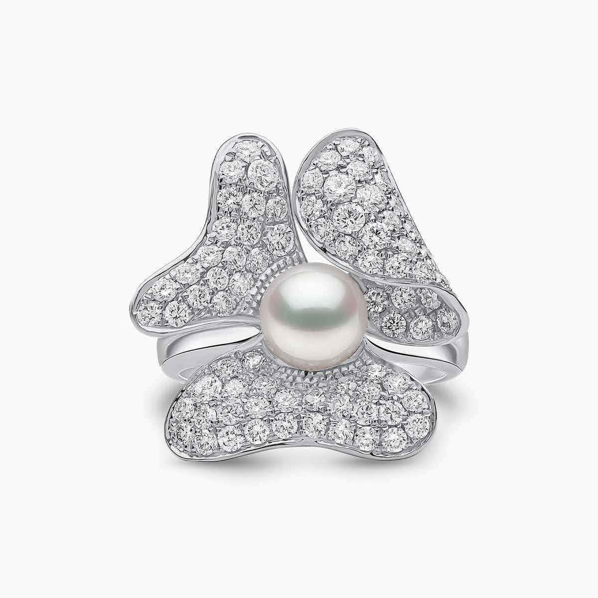 Contessa 18K Gold Akoya Pearl and Diamond Floral Ring