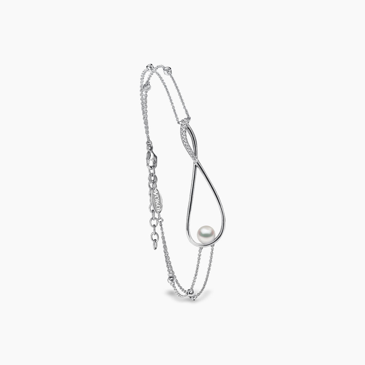 Sleek Pearl & Diamond Infinity Bracelet | Yoko London