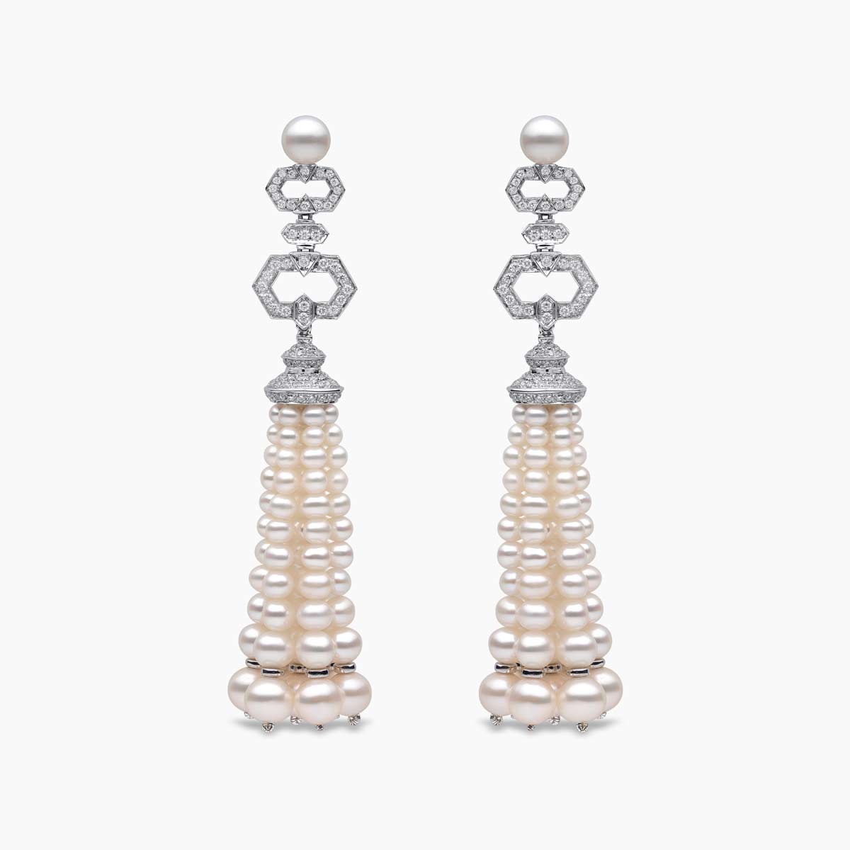Tassel 18K Gold Freshwater Pearl and Diamond Earrings
