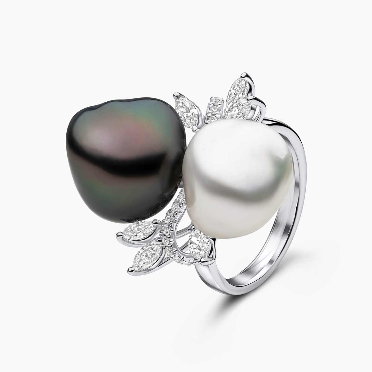 Baroque Double Pearl & Diamond Motif Ring | Yoko London
