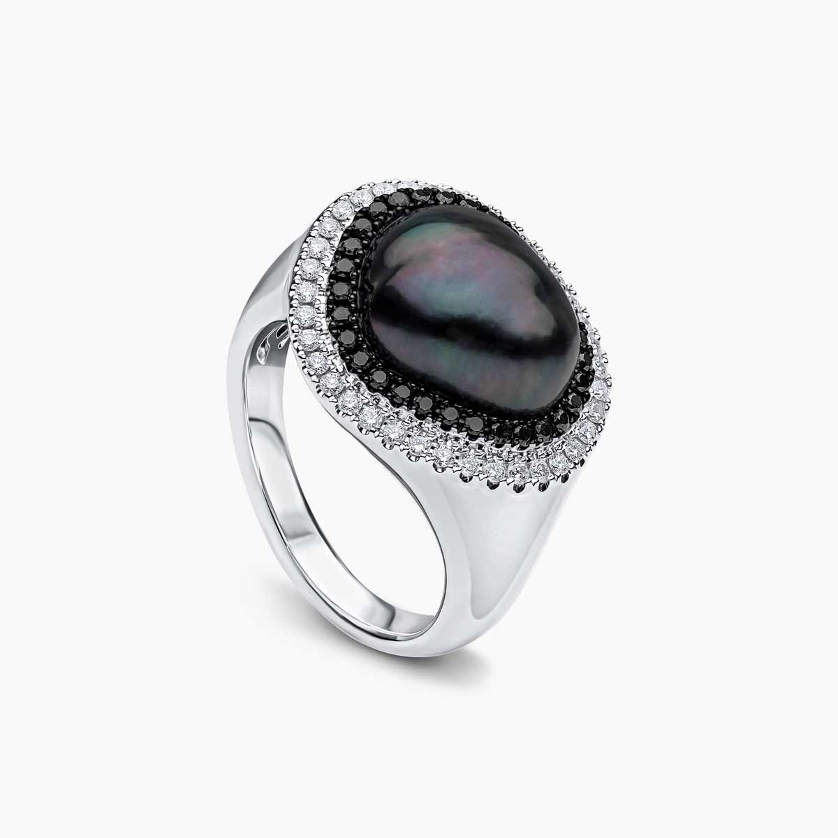 Baroque 18K Gold Tahitian Pearl and Diamond Halo Ring
