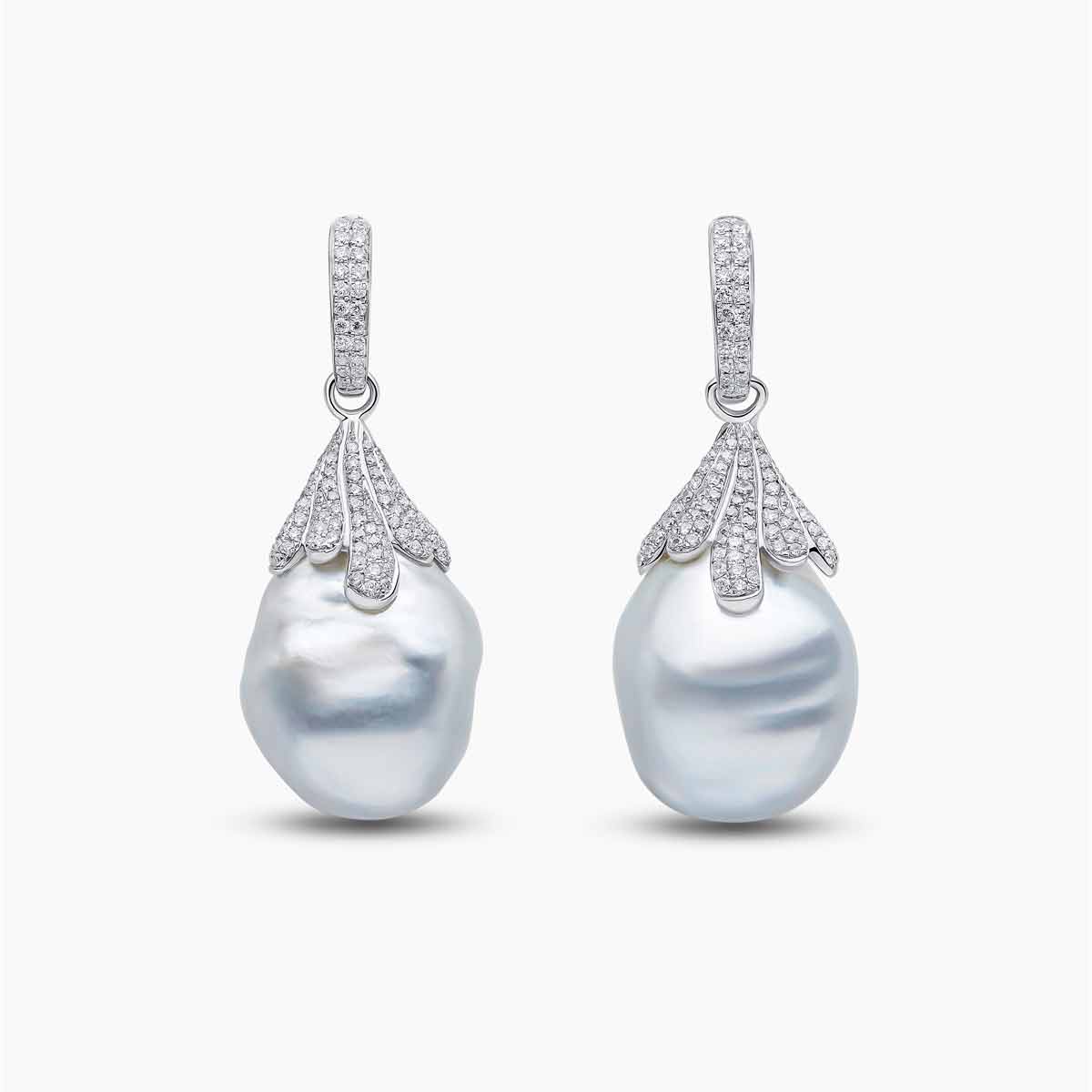 Baroque Pearl & Diamond Drop Earrings | Yoko London