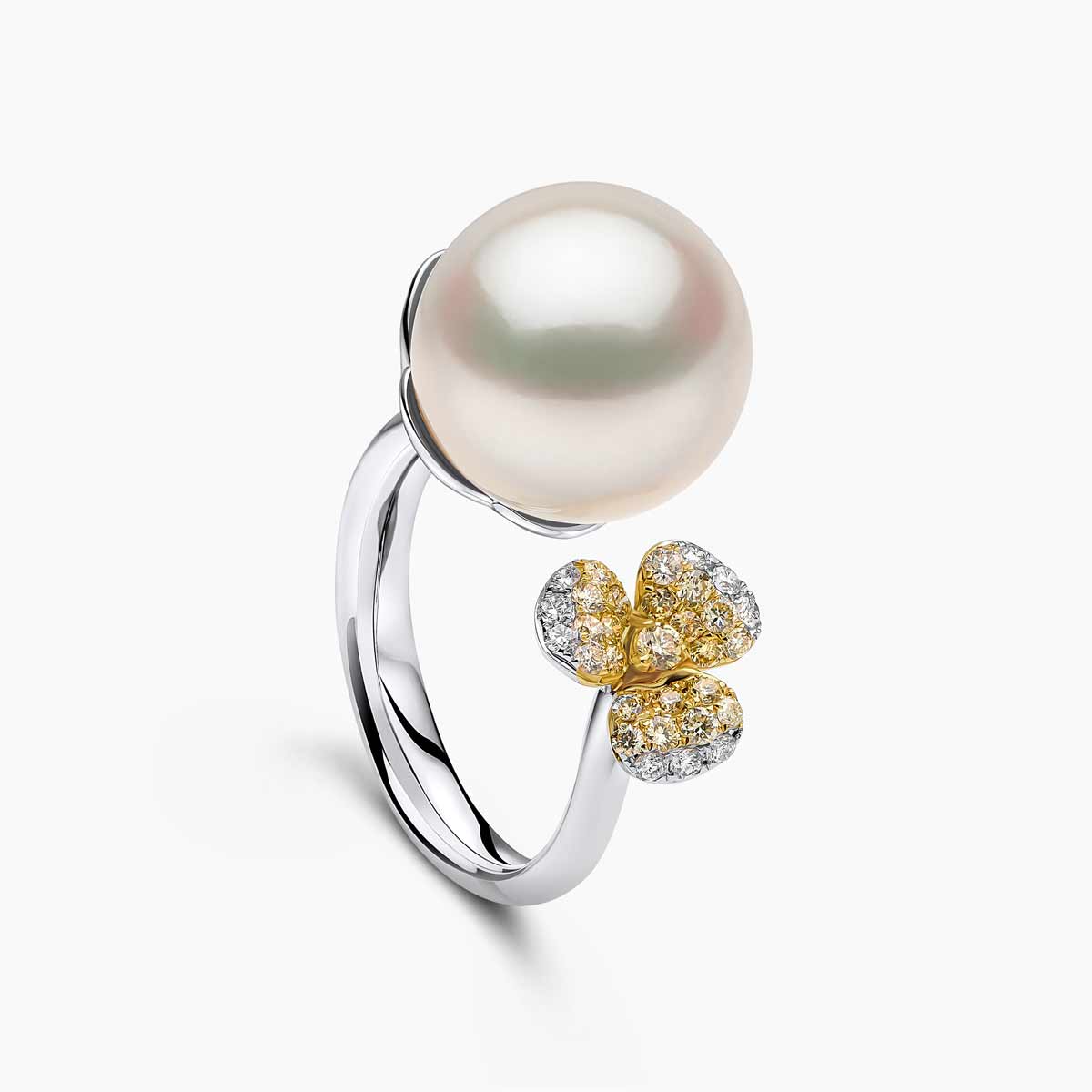 Sunrise Pearl Mini Flower Diamond Ring Yoko London