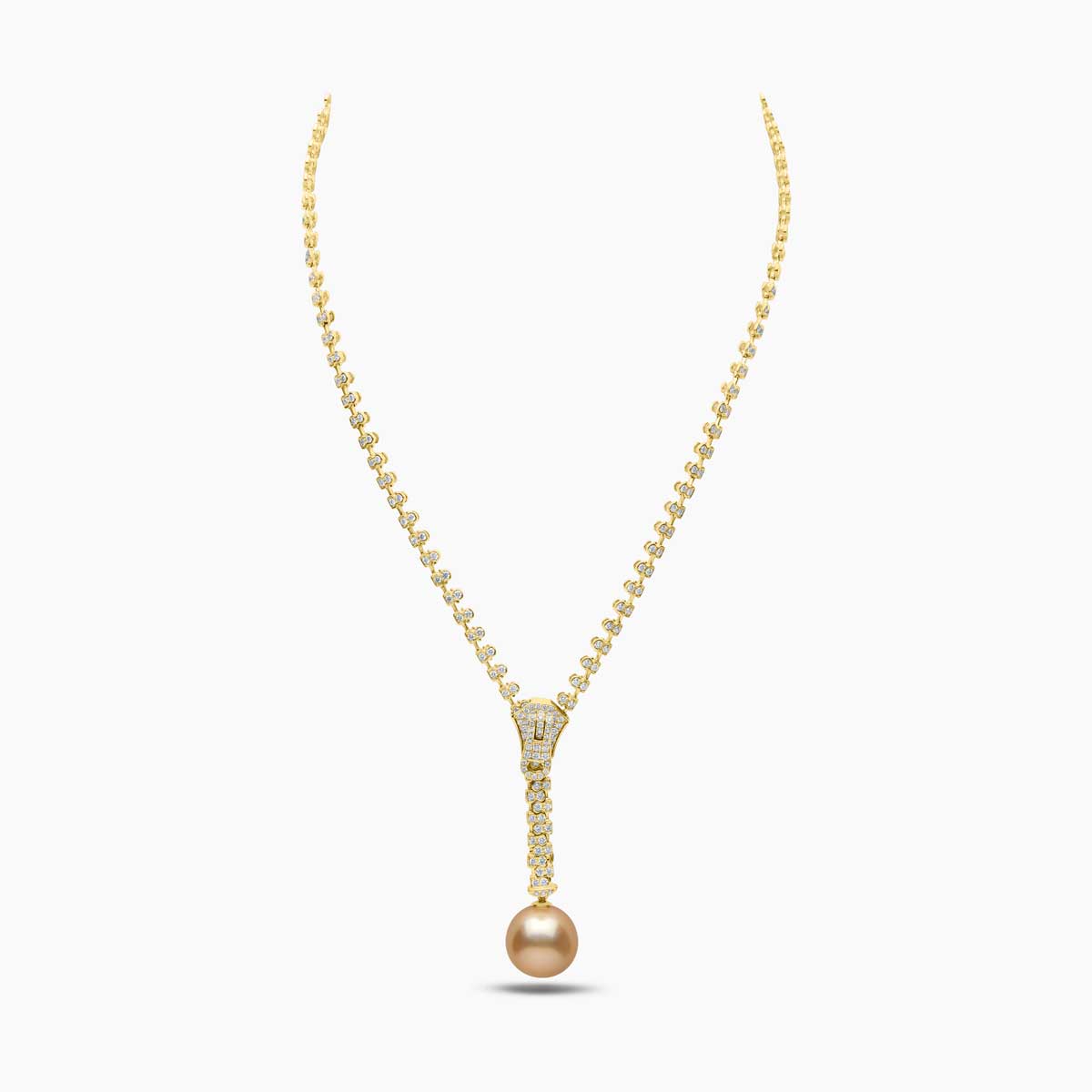 Zyyp Golden South Sea Pearl and Diamond Zip Necklace | Yoko London