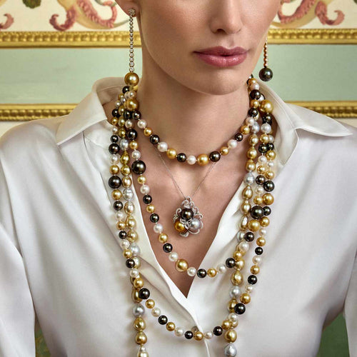 Duchess 18K Gold Multicolour Pearl and Diamond Pendant