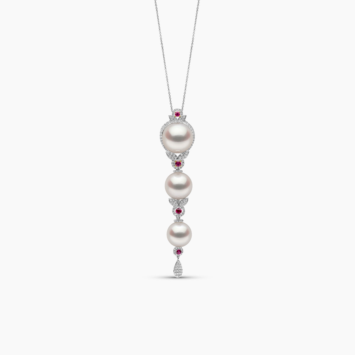 18K Gold Pearl, Ruby and Diamond Necklace