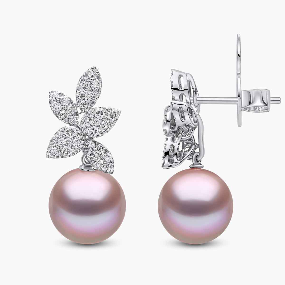 Glitz Pink Freshwater Pearl & Diamond Motif Earrings | Yoko