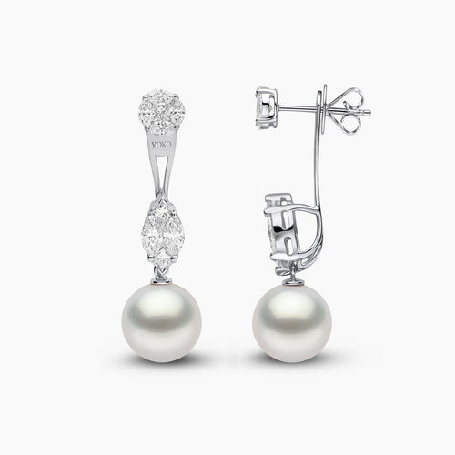 Glitz 18K Gold South Sea Pearl and Diamond Drop Earrings