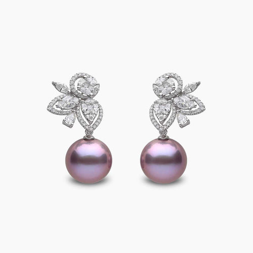 Glitz 18K Gold Purple Freshwater Pearl and Diamond Drop Earrings