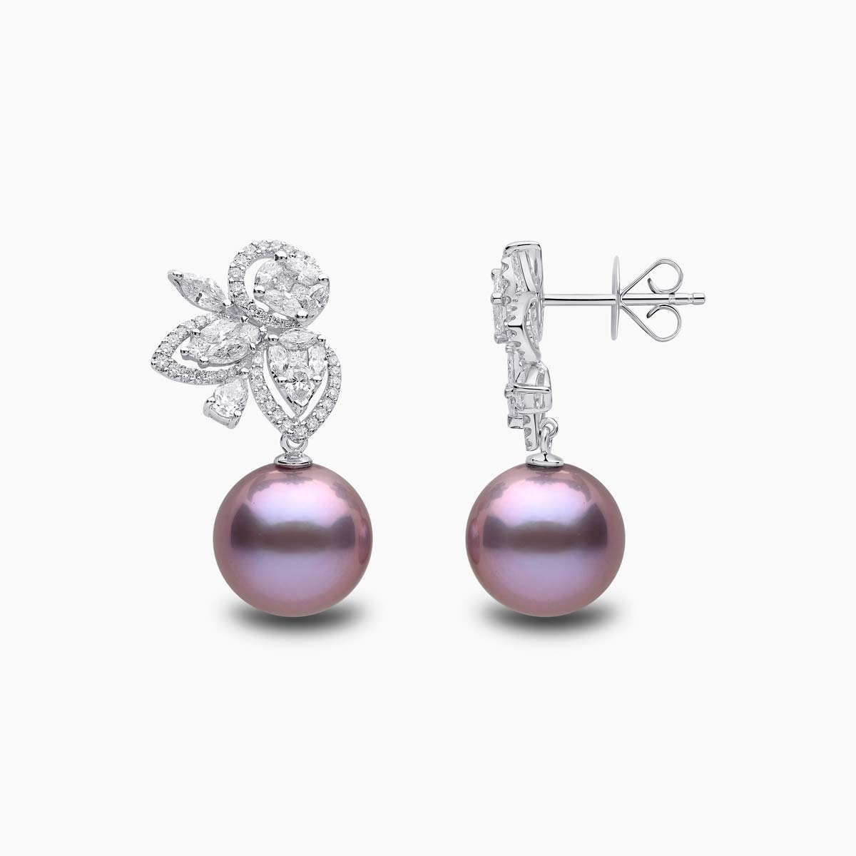 Glitz 18K Gold Purple Freshwater Pearl and Diamond Drop Earrings