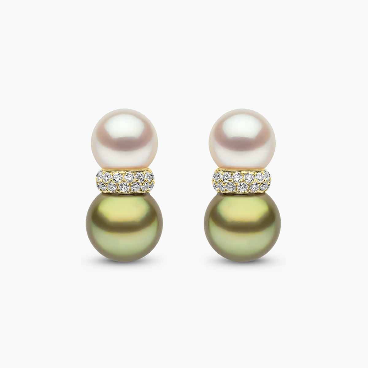 Yellow Gold / Pistachio Tahitian / White Japanese Akoya