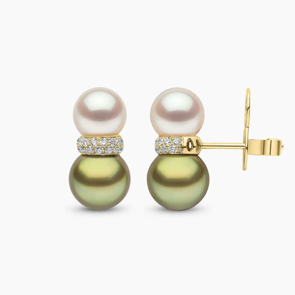 Yellow Gold / Pistachio Tahitian / White Japanese Akoya
