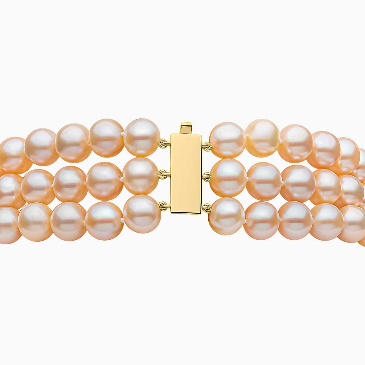 Classic 18K Gold Peach Freshwater Pearl Triple Row Necklace