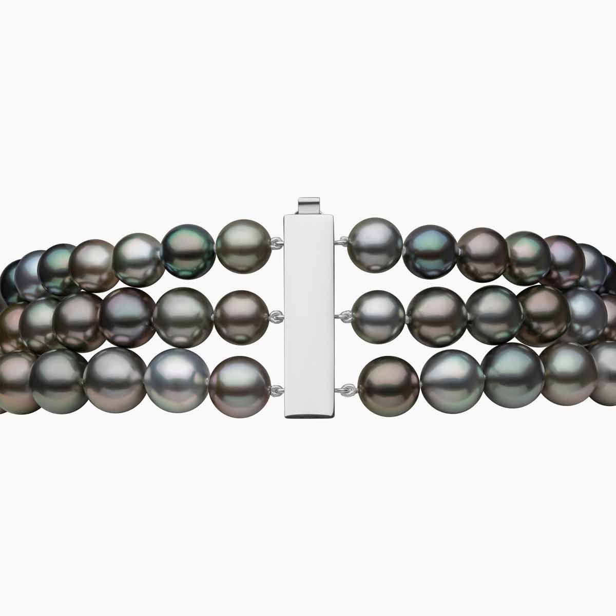 Classic 18K Gold Mixed Tahitian Pearl Triple Row Necklace