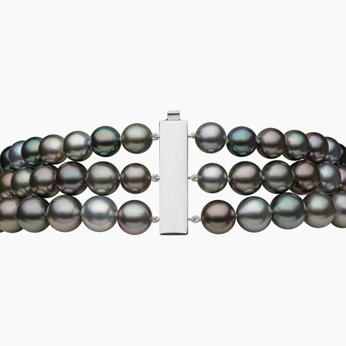 Classic 18K Gold Mixed Tahitian Pearl Triple Row Necklace