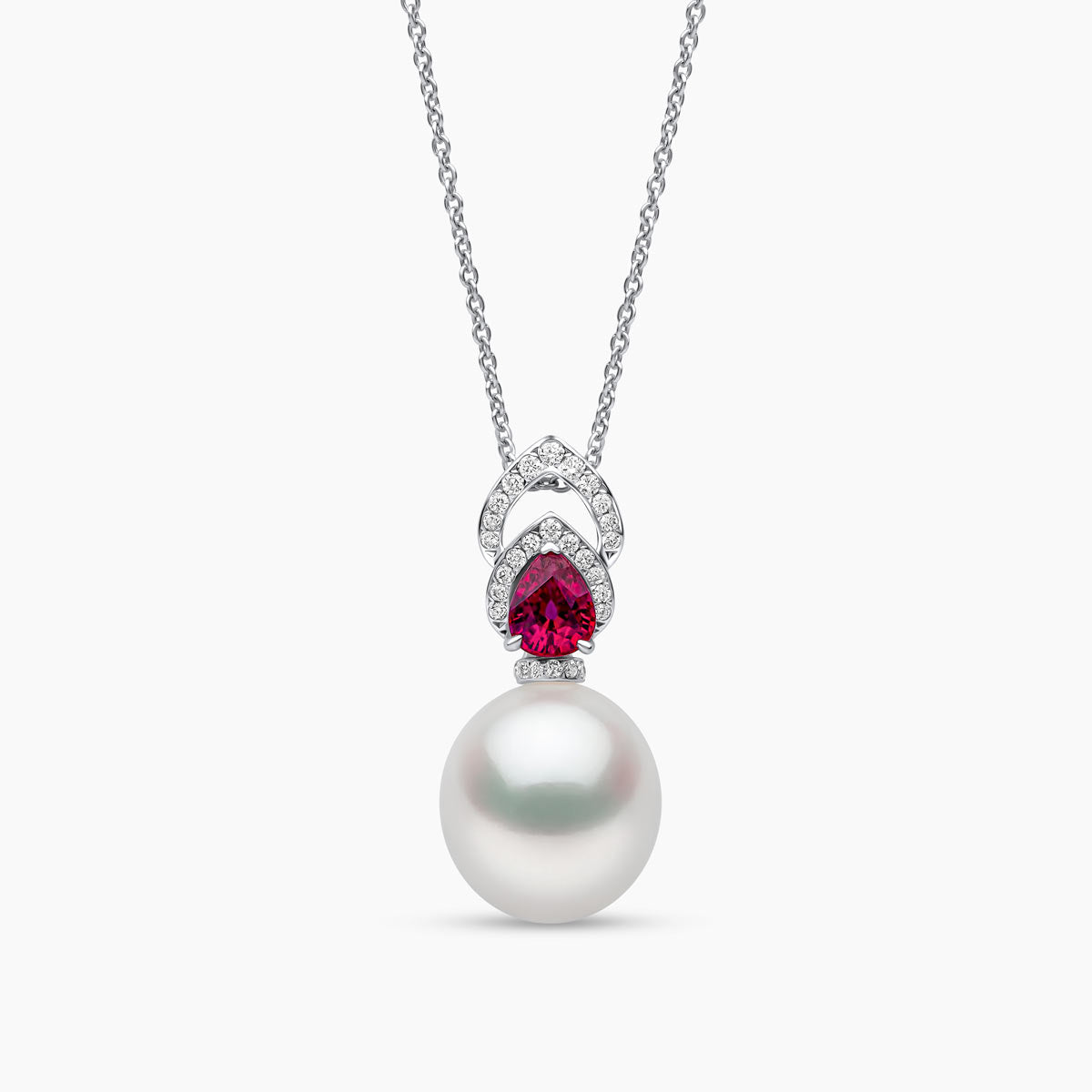 18K Gold Pearl, Ruby and Diamond Necklace