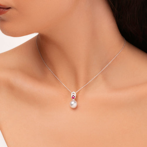 Ophelia 18K Gold South Sea Pearl Ruby Diamond Drop Pendant
