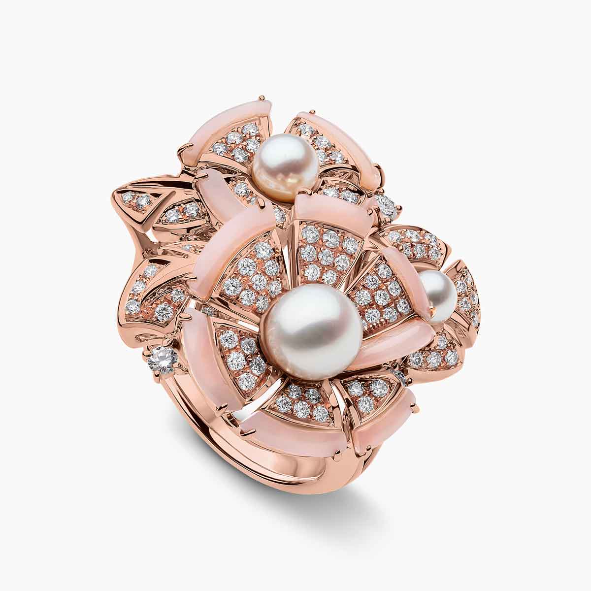 Cleopatra Pearl, Diamond & Pink Opal Ring | Yoko London