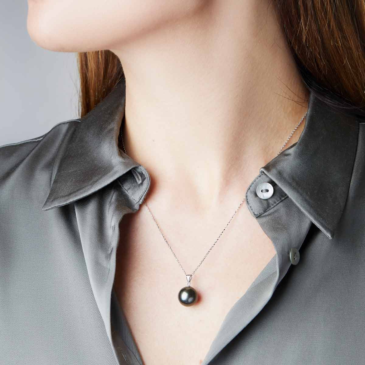 Beautiful Natural Tahitian top pearl pendant necklace F