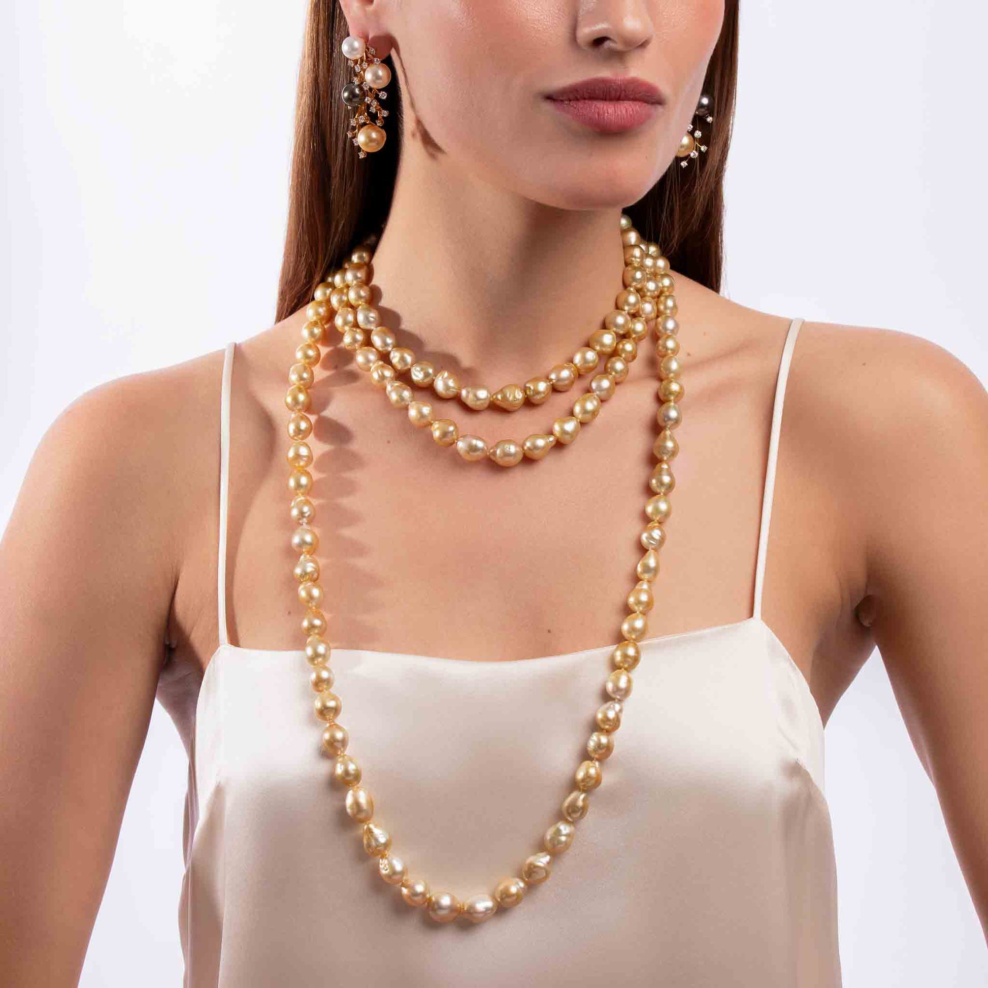 Baroque Pearl Triple Row Layered Necklace Yoko London