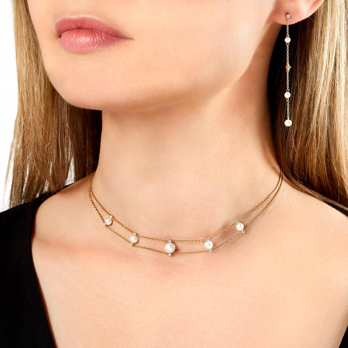 Trend Freshwater Pearl Diamond Chain Choker Necklace Yoko London