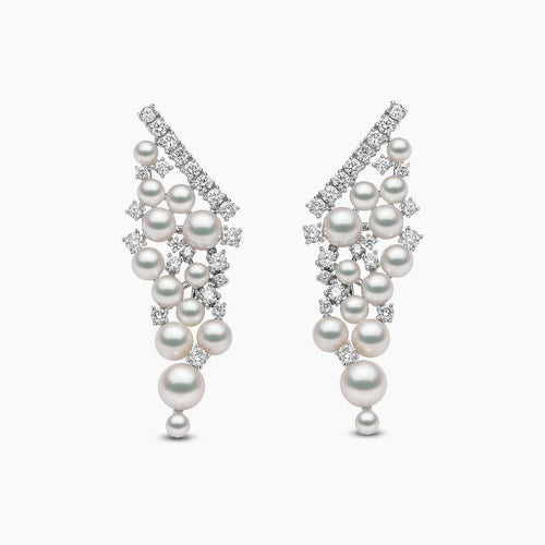 Raindrop 18K Gold Akoya Pearl and Diamond Earrings
