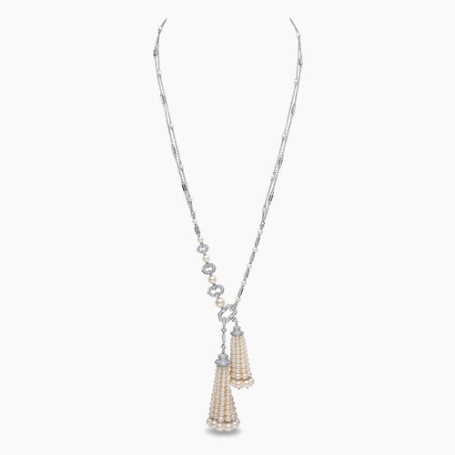 Tassel 18K Gold Freshwater Pearl and Diamond Necklace