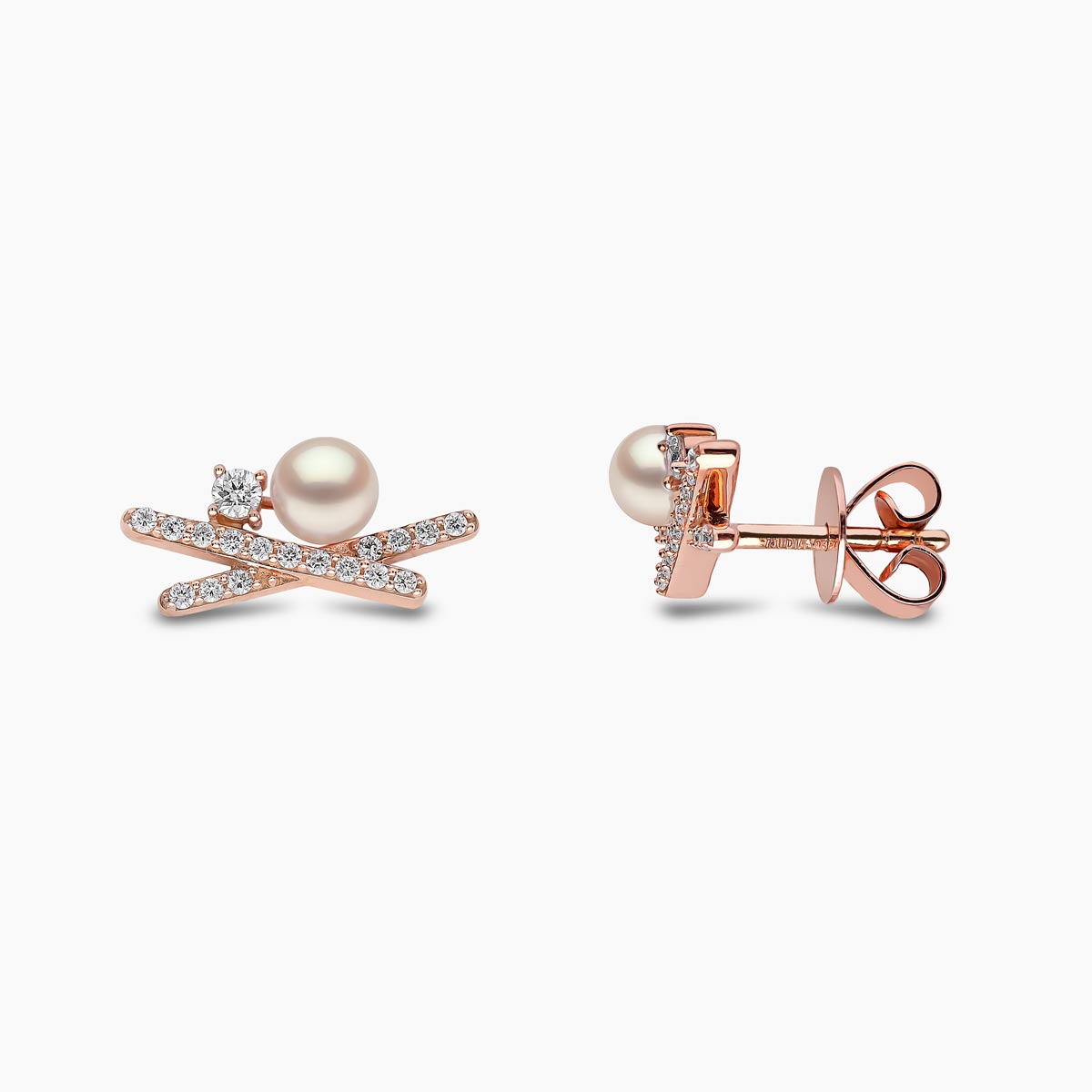 Sleek Pearl & Mini Diamond Cross Earrings | Yoko London