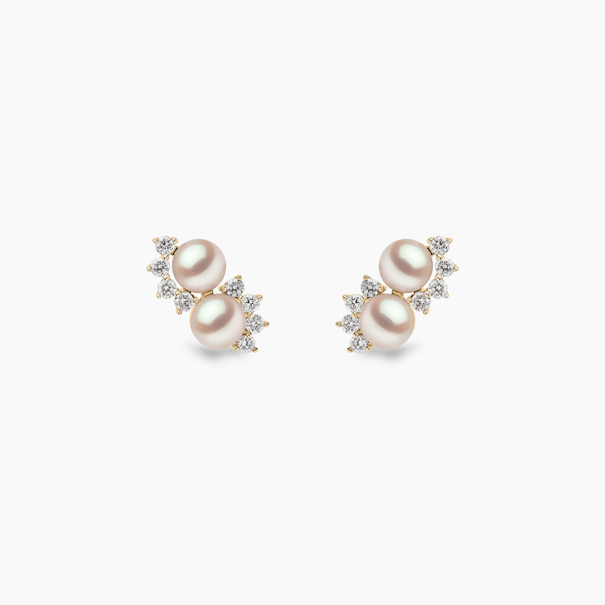 Sleek Double Pearl & Diamond Star Stud Earrings | Yoko London