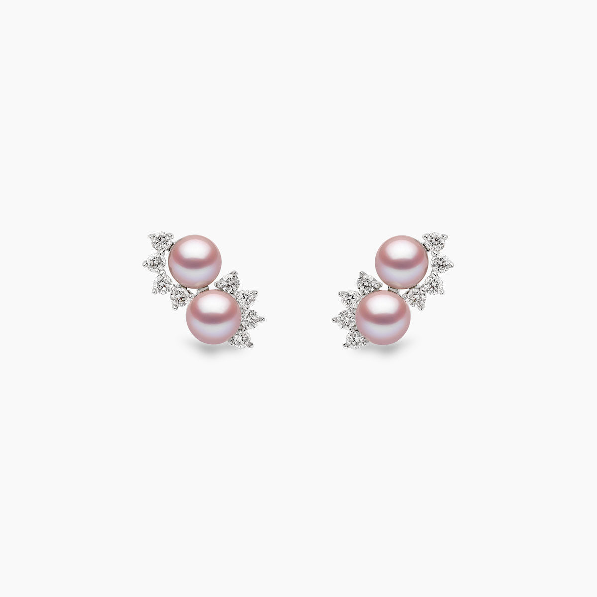 Sleek Double Pearl & Diamond Star Stud Earrings | Yoko London