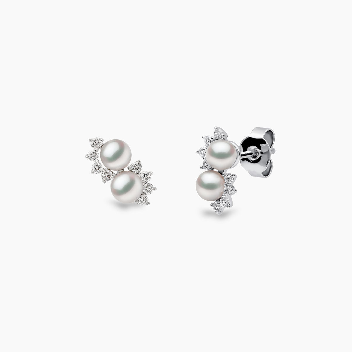 Sleek Double Pearl & Diamond Star Stud Earrings | Yoko London