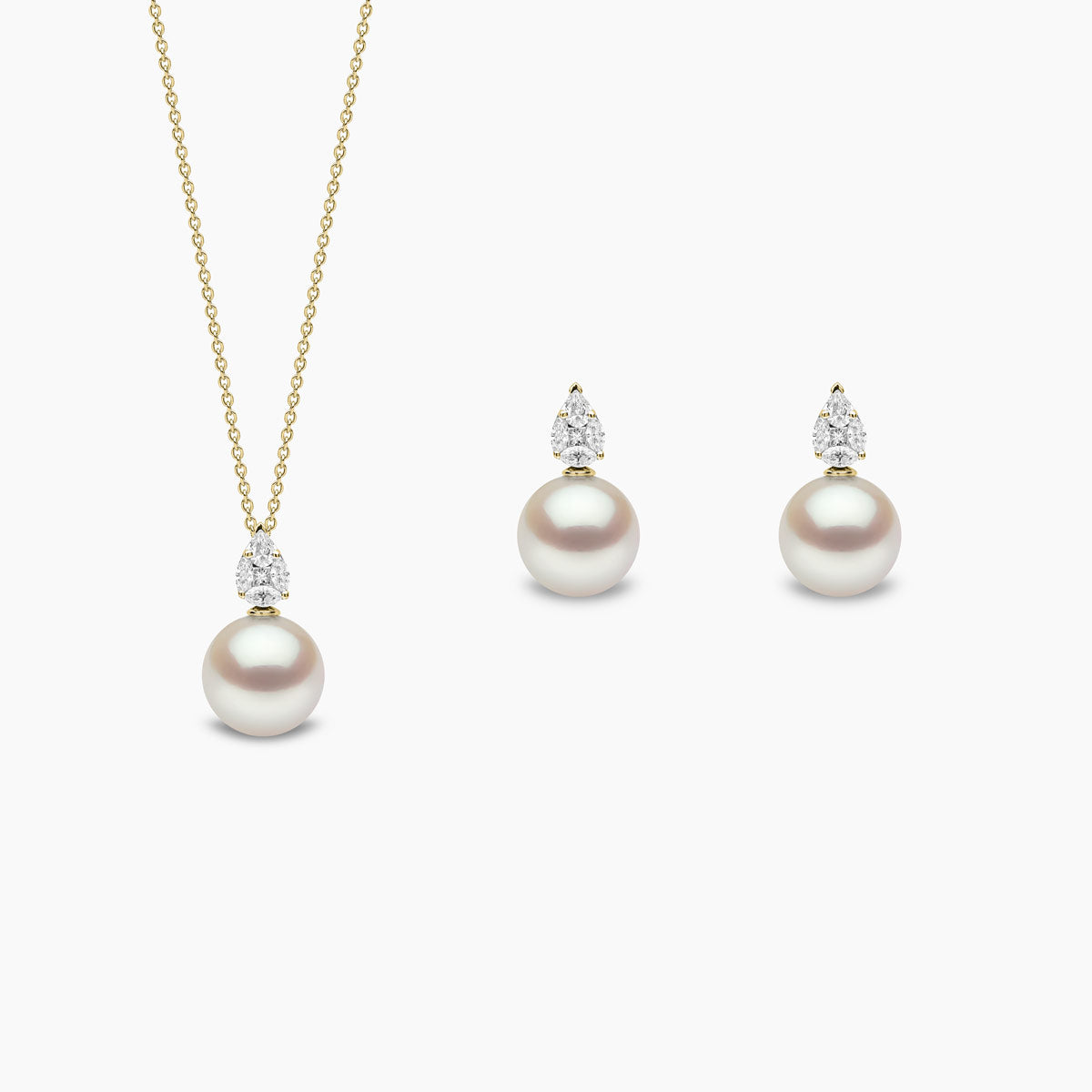 Starlight 18K Gold Pearl Diamond Prism Earring and Pendant Set