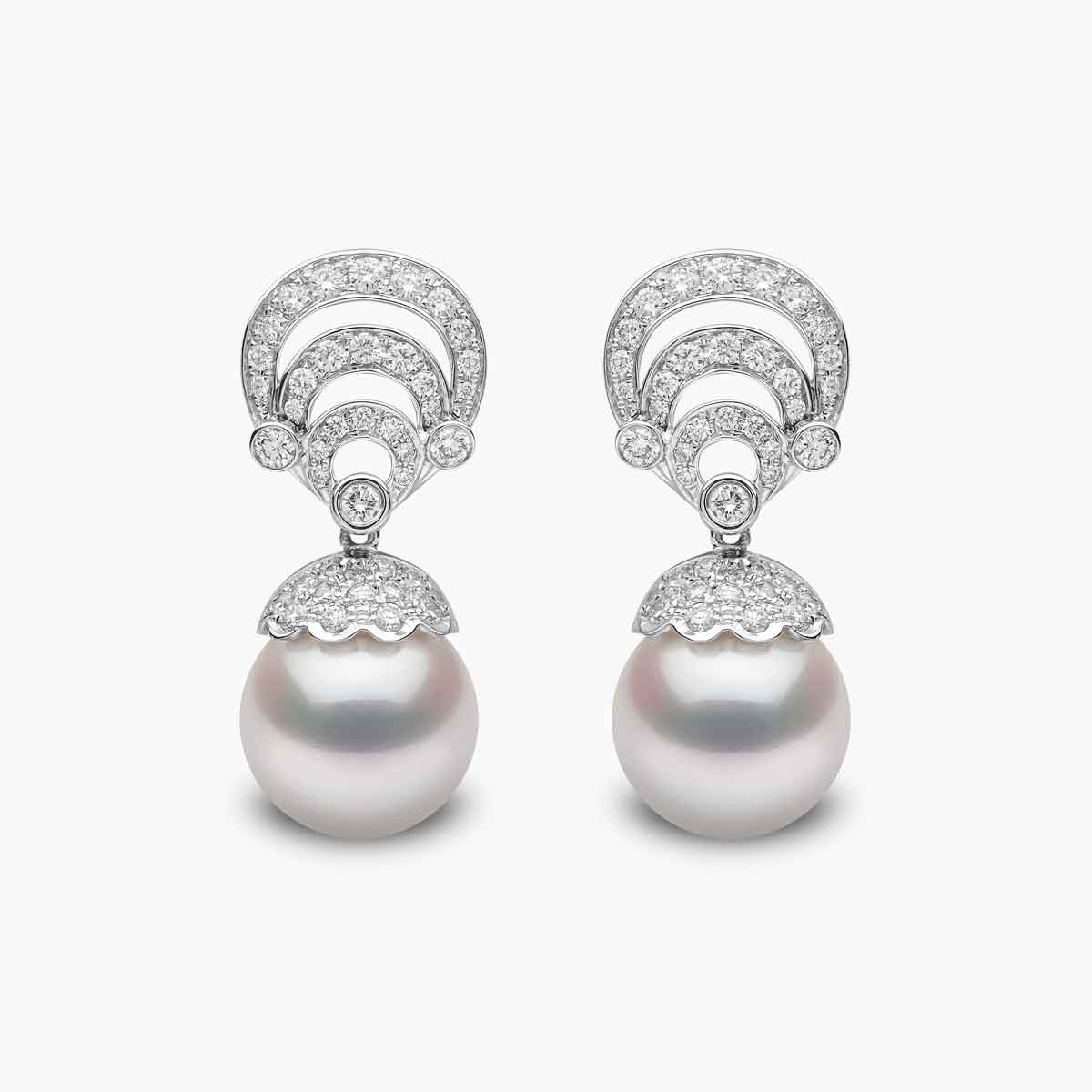 Duchess Pearl & Curved Diamond Motif Earrings | Yoko London