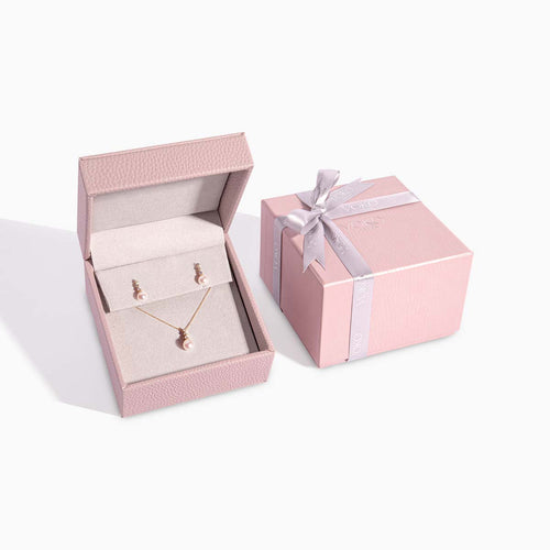 Classic 18K Gold Akoya Pearl and Triple Diamond Earring and Pendant Set