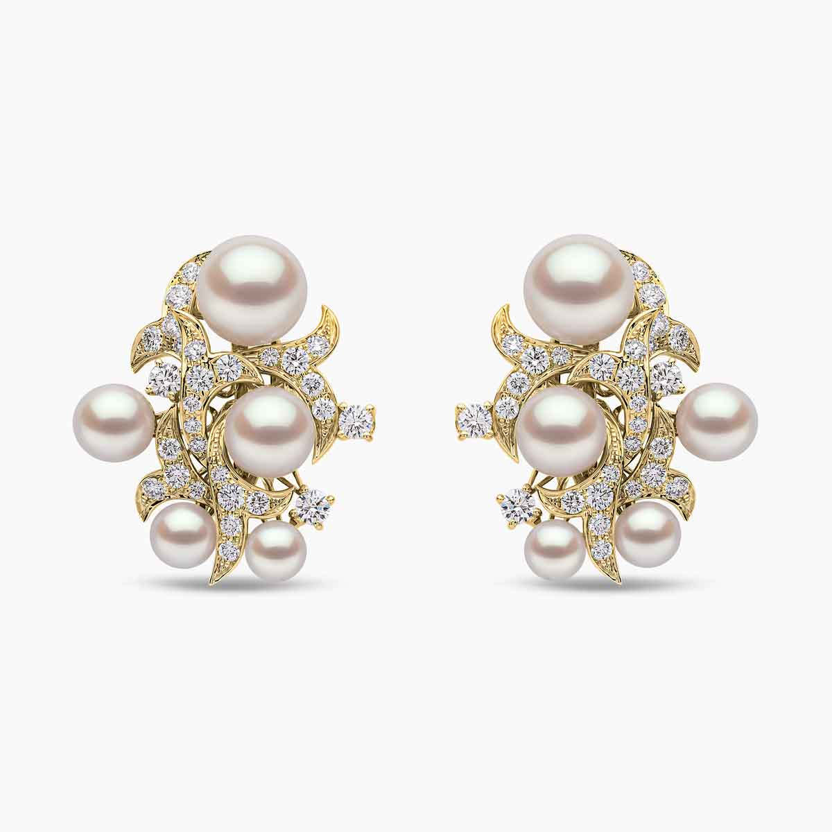 Raindrop Akoya Pearl & Diamond Cluster Earrings | Yoko London