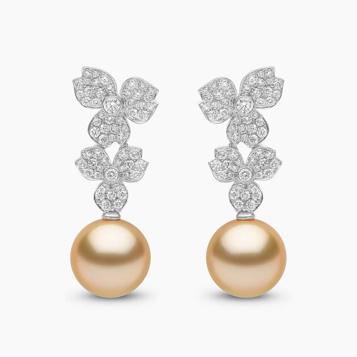 Contessa Flower 18K Gold South Sea Pearl and Diamond Flower Motif Earrings