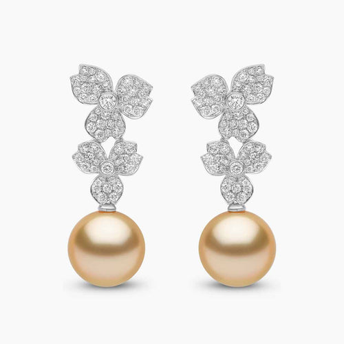 Contessa Flower 18K Gold South Sea Pearl and Diamond Flower Motif Earrings
