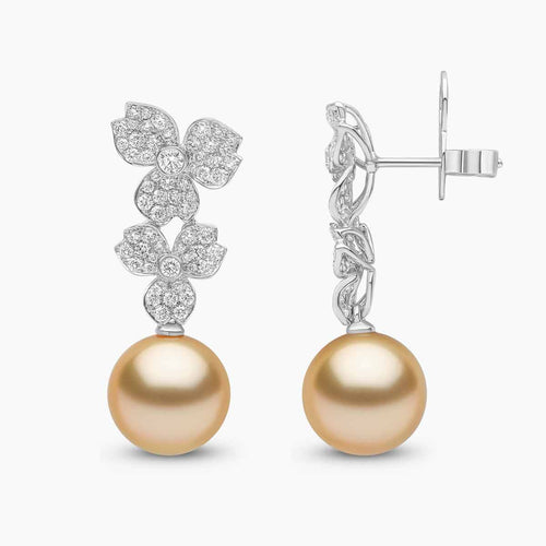 Contessa Flower 18K Gold South Sea Pearl and Diamond Flower Motif Earrings