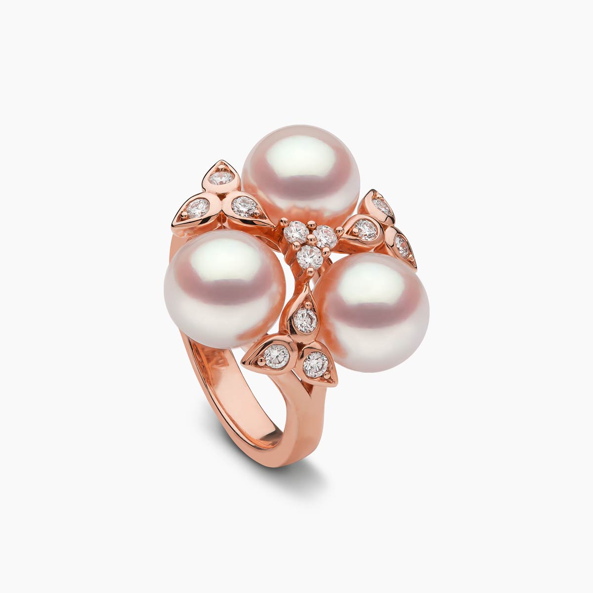 Raindrop Triple Akoya Pearl & Diamond Motif Ring | Yoko London