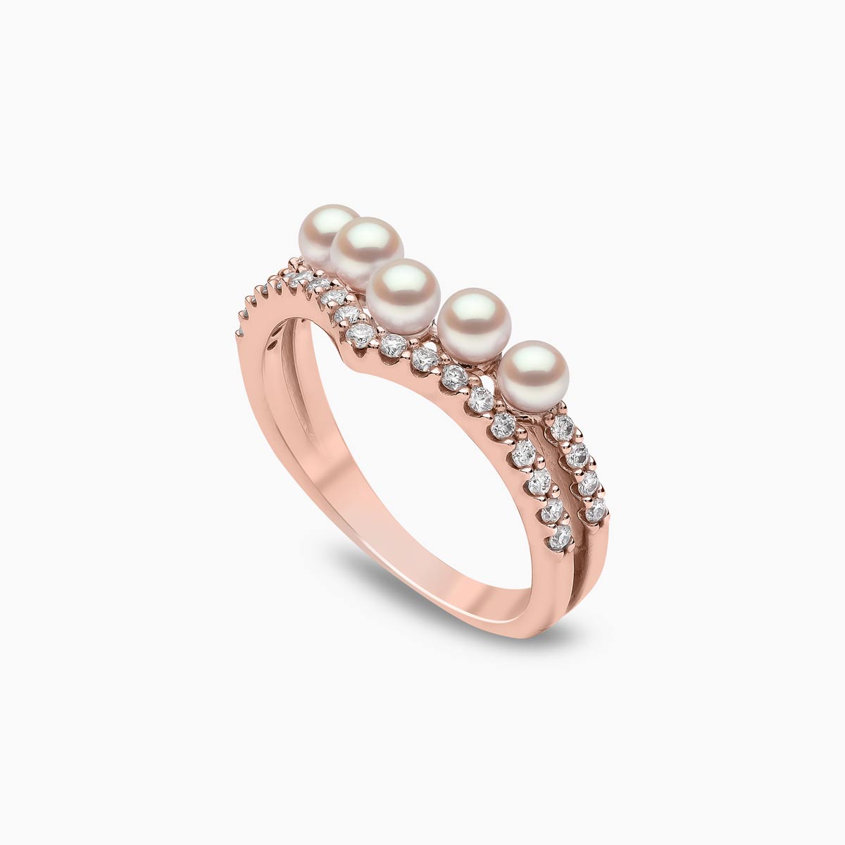 Sleek Pearl & Diamond Curve V Ring | Yoko London
