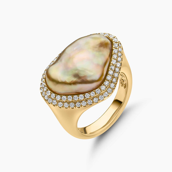 ☆BIG FAUX-PEARL RING/KIMHEKIM☆ 18 Karat Gold White Freshwater Baroque Pearl Ring – Faye Kim