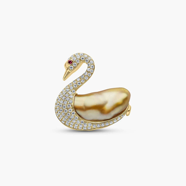 Baroque Pearl Diamond Swan Brooch Yoko London