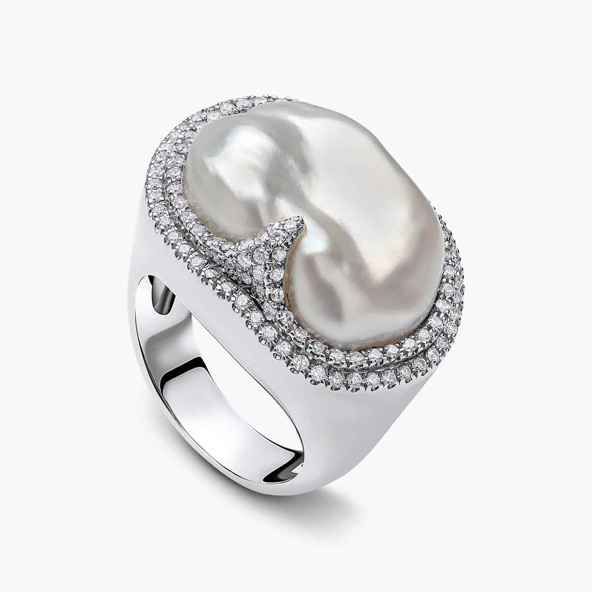 Baroque Double Pearl & Diamond Ring | Yoko London
