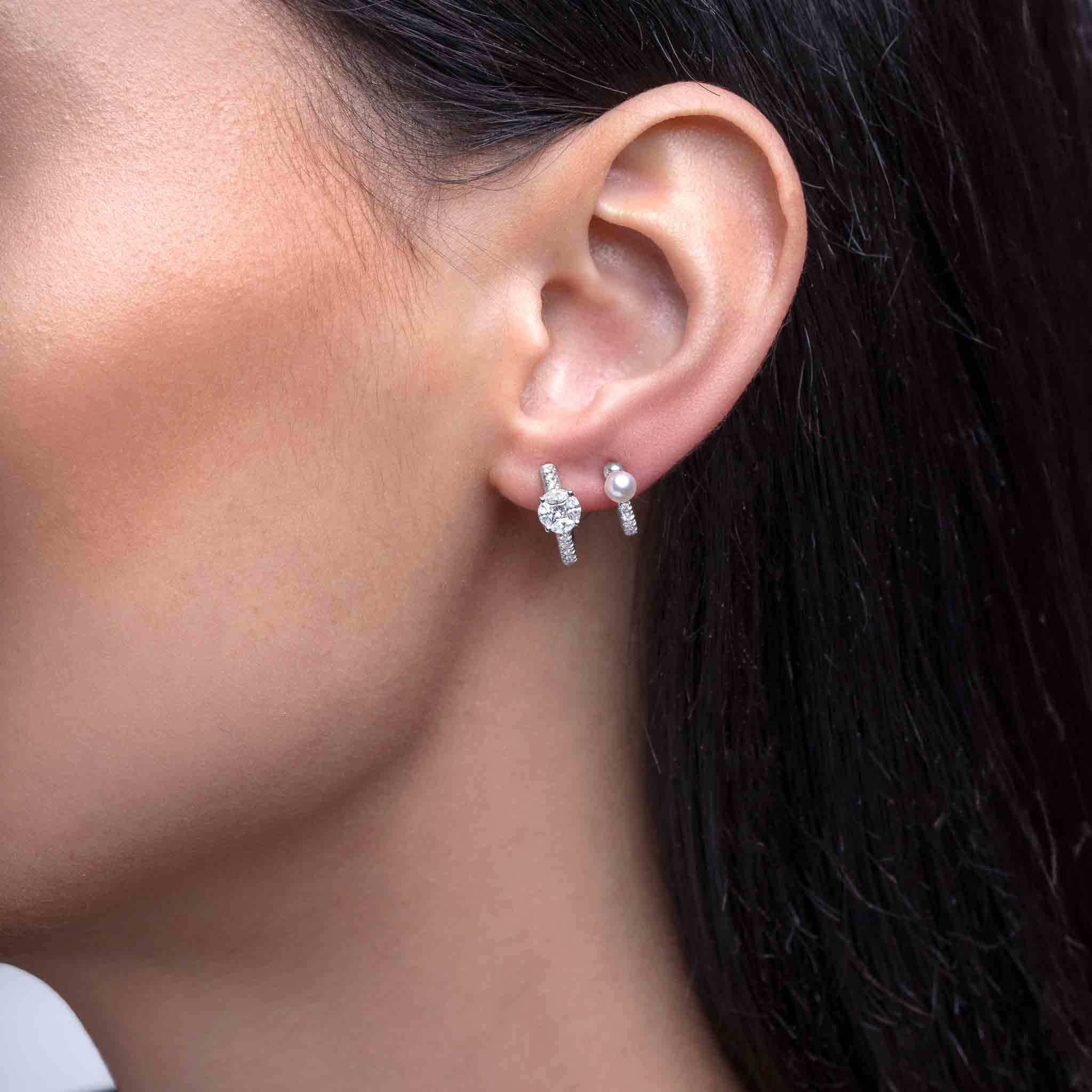Baby Glitz Akoya Pearl & Halo Diamond Hoop Earrings | Yoko