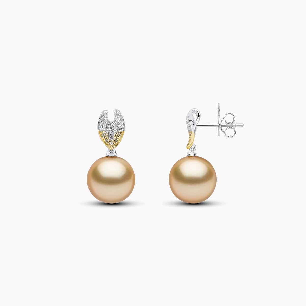 Sunrise South Sea Pearl Diamond Leaf Studs | Yoko London