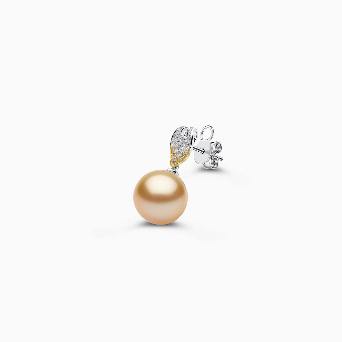 Sunrise 18k Gold South Sea Pearl Diamond Leaf Stud Earrings