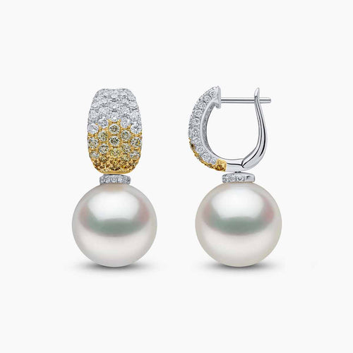 Sunrise 18k Gold South Sea Pearl Diamond Hoop Earrings